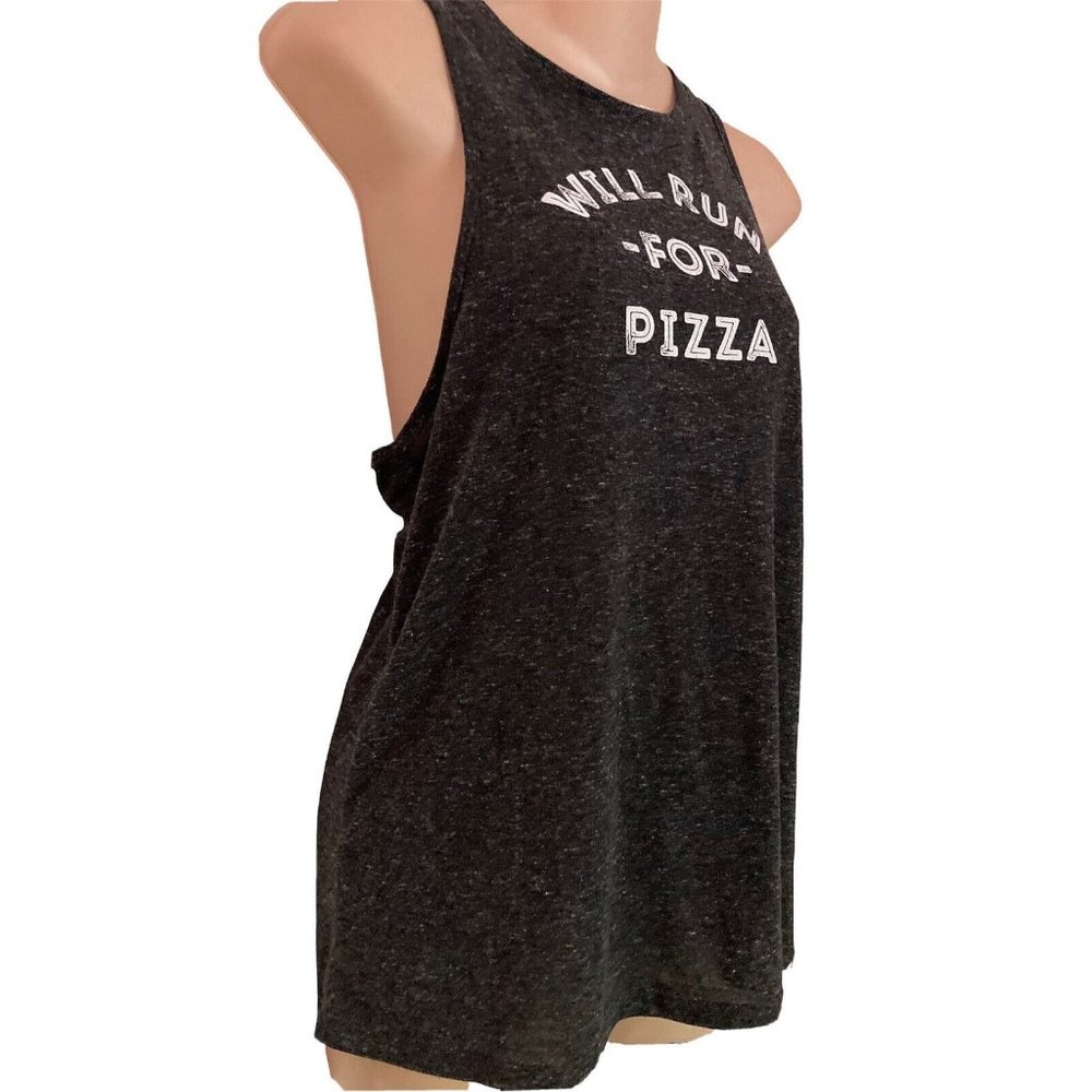 SO “Will Run For Pizza” Muscle Knot Tank Top Gray Women’s Medium Sleeveless